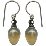 Smoke Topaz Glass and Hematite Crystal Dangle Earrings "Plums 9"