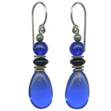 Blue and black glass earrings. Handmade in the USA.