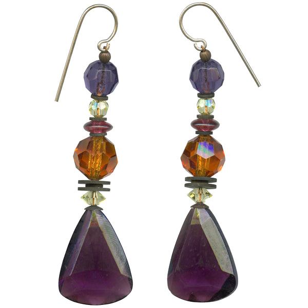 purple and topaz glass and crystal earrings