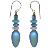 Frosted iridescent blue glass dangle earrings. 