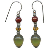 "WATERCOLORS 11" GREEN, TOPAZ & RED GLASS EARRINGS