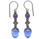 Two toned glass earrings in pink  and light sapphire. Top beads are Czech glass in lavender. Sterling silver ear wires.