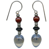 Grey and black earrings with red glass top beads. Czech and German glass.