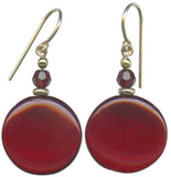 Owen Glass Collection Windows 22 Garnet glass and crystal dangle earrings with gold accents, featuring intricate glasswork and elegant design.